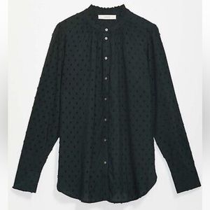 Loft Pine Needle Green Clip Ruffle Collar Shirt